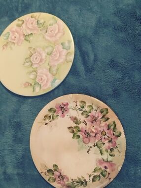 Vintage Hand-Painted Floral Tiles - Pink & Green Accents